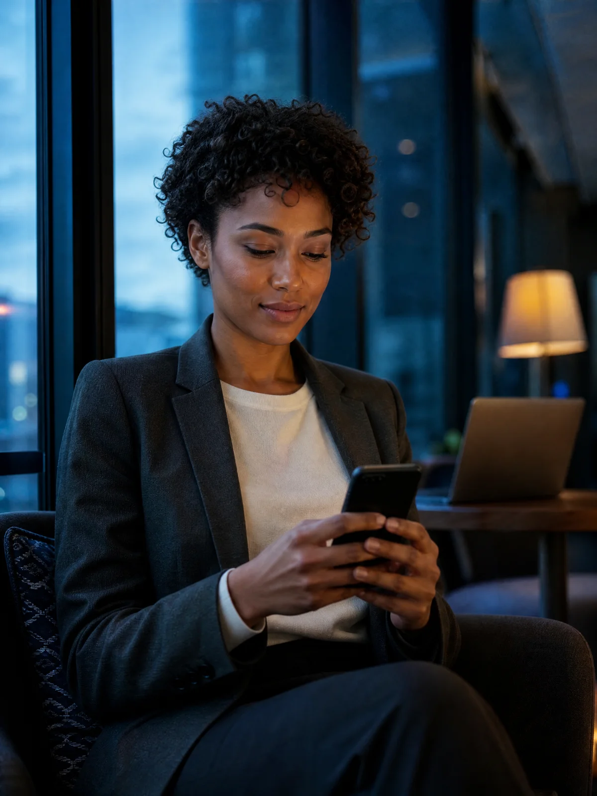 Illustrative scene of a professional using their phone away from the desk
